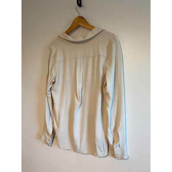 Theory Spread Collar Cotton Blend Popover Top in Cream Size Medium - Picture 4 of 6